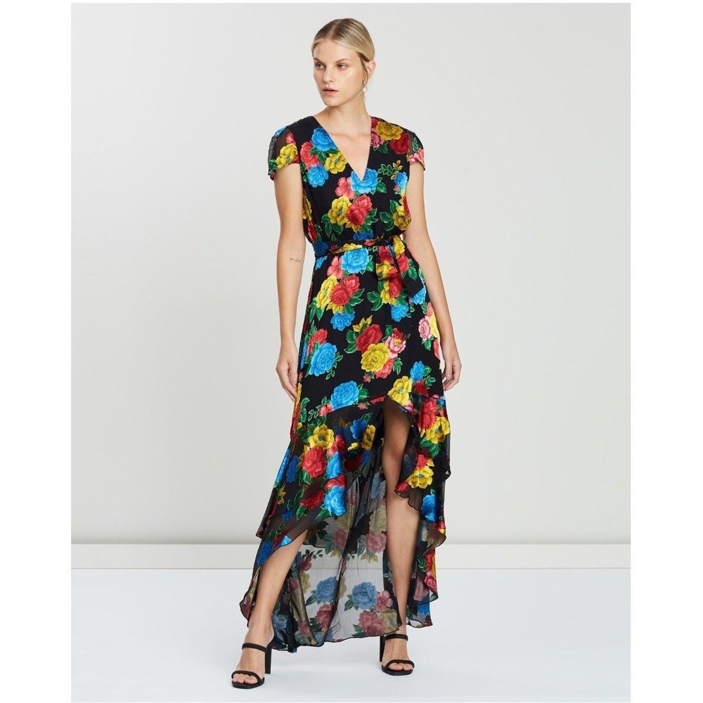 NWT Alice + Olivia Erika Camellia Bouquet Silk Blend High Low Dress Floral Sz 6